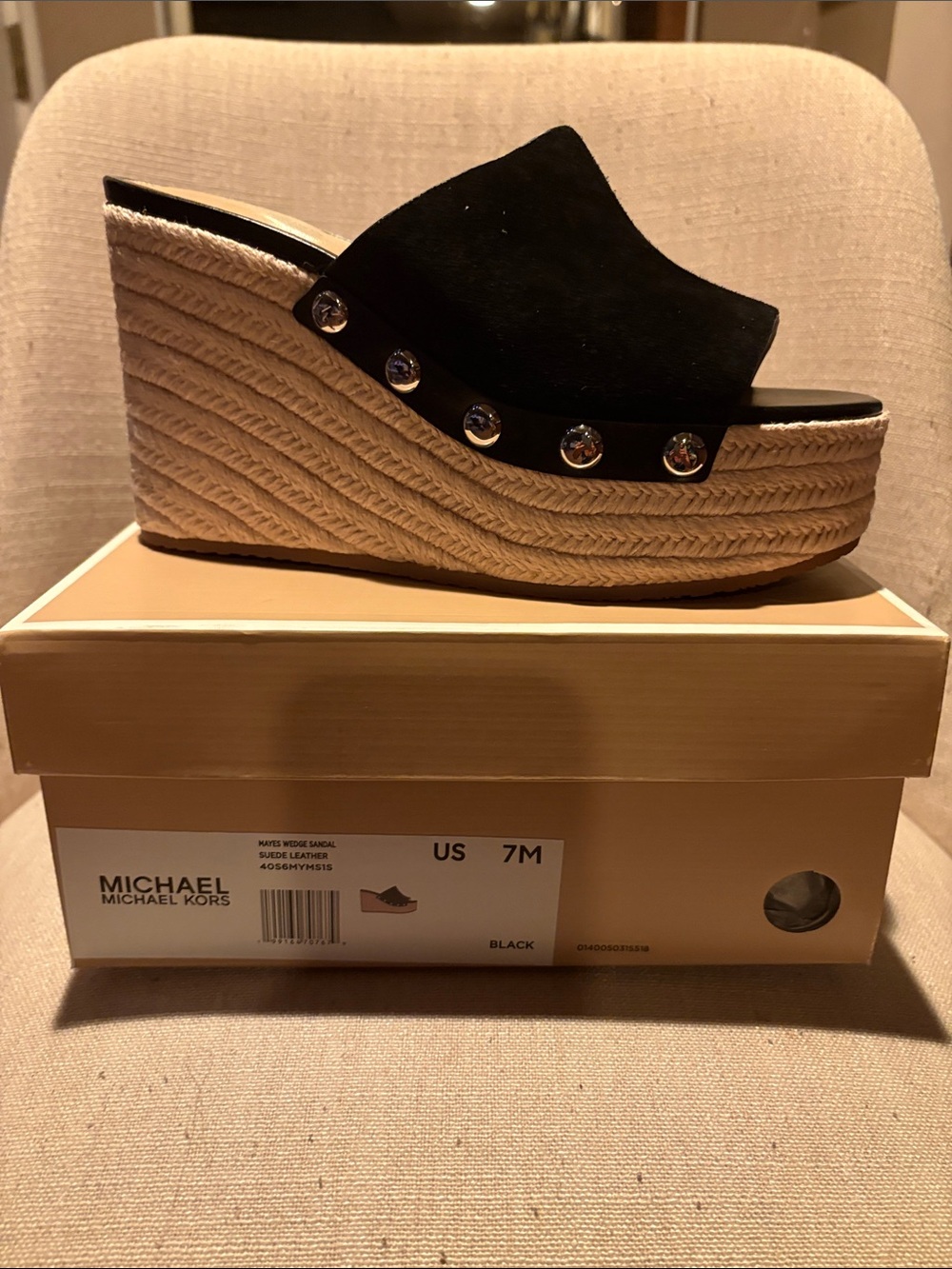 Michael Kors Mayes Black Suede Espadrille Wedge Mules with Stud Trim - Picture 4 of 5